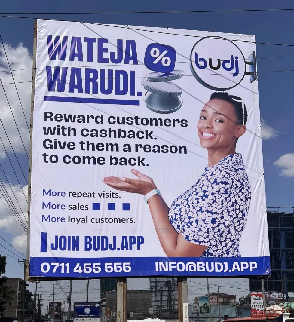 Budj Wateja Warudi billboard installed outdoors